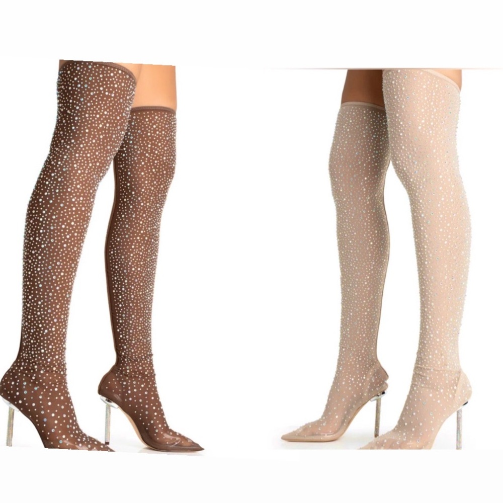 Combo Deal! Diamante Holographic Mesh Pointed Toe Stiletto Sock Boot Heels
